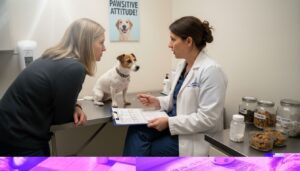 Woman practicing holistic pet care at home