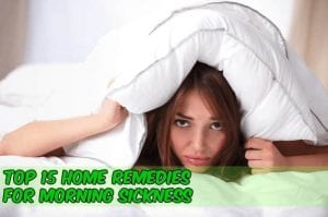 female in bed with morning sickness caption