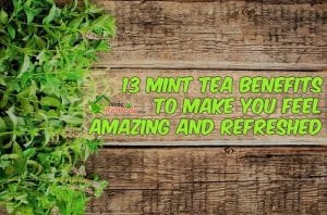 fresh mint leaves on wooden table with caption home remedies