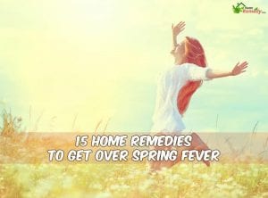 girl jumpping in a field in spring with caption home remedies