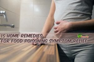 home remedies for food poisoning woman holding stomach and pills
